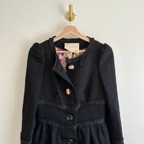 Anthropologie Leifsdottir Button Front Long Sleeve Embellished Coat Black 2 - Picture 7 of 13